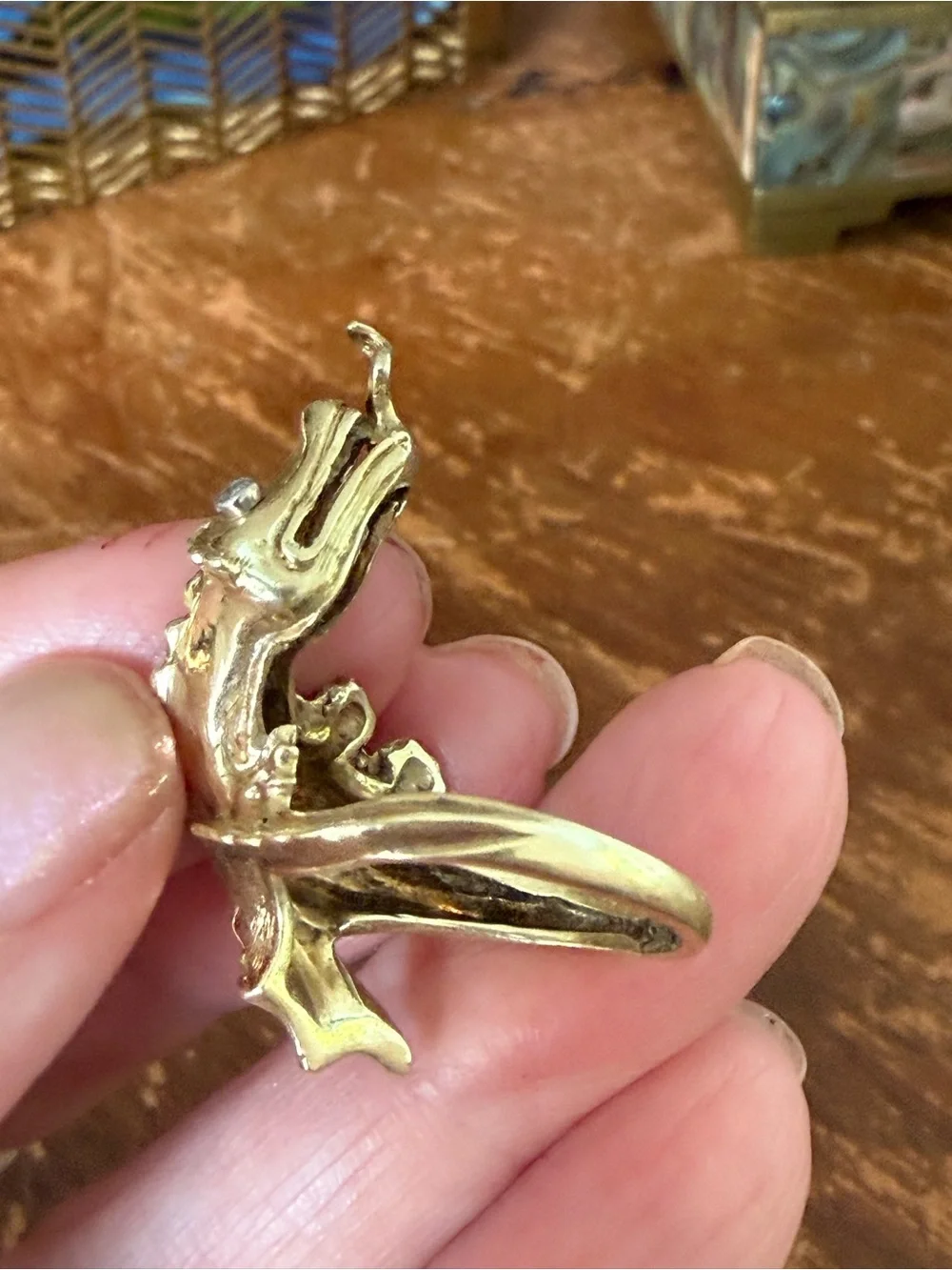 Vintage 14K Gold Dragon Wrap Ring with Diamond Eyes